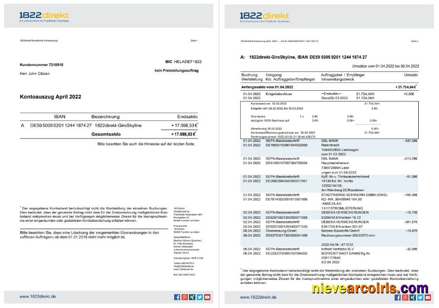 Germany 1822direkt bank statement  on Dautsch, 6 pages